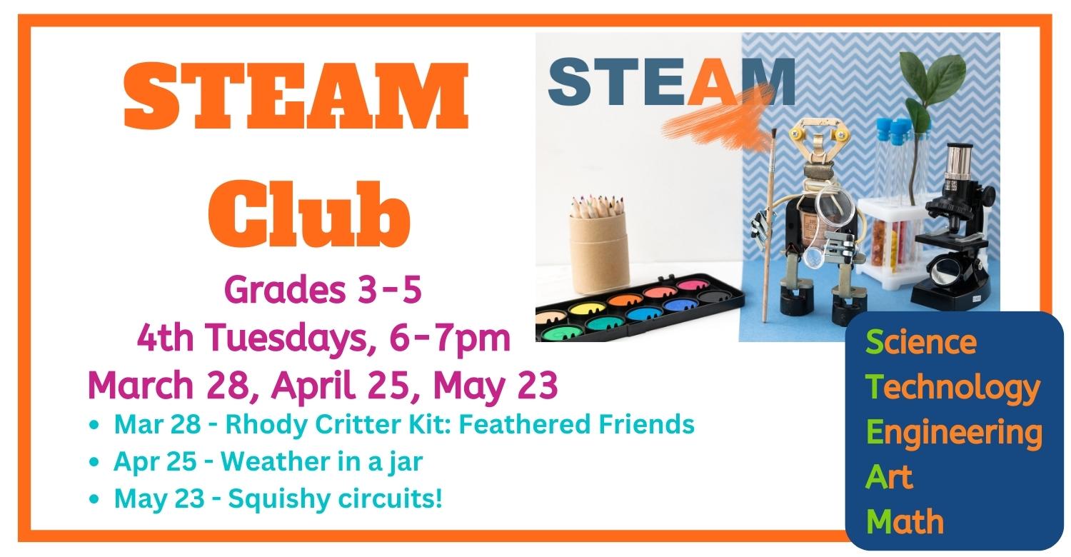 STEAM Club Tuesday, January 24, 2023, 600 PM North Providence